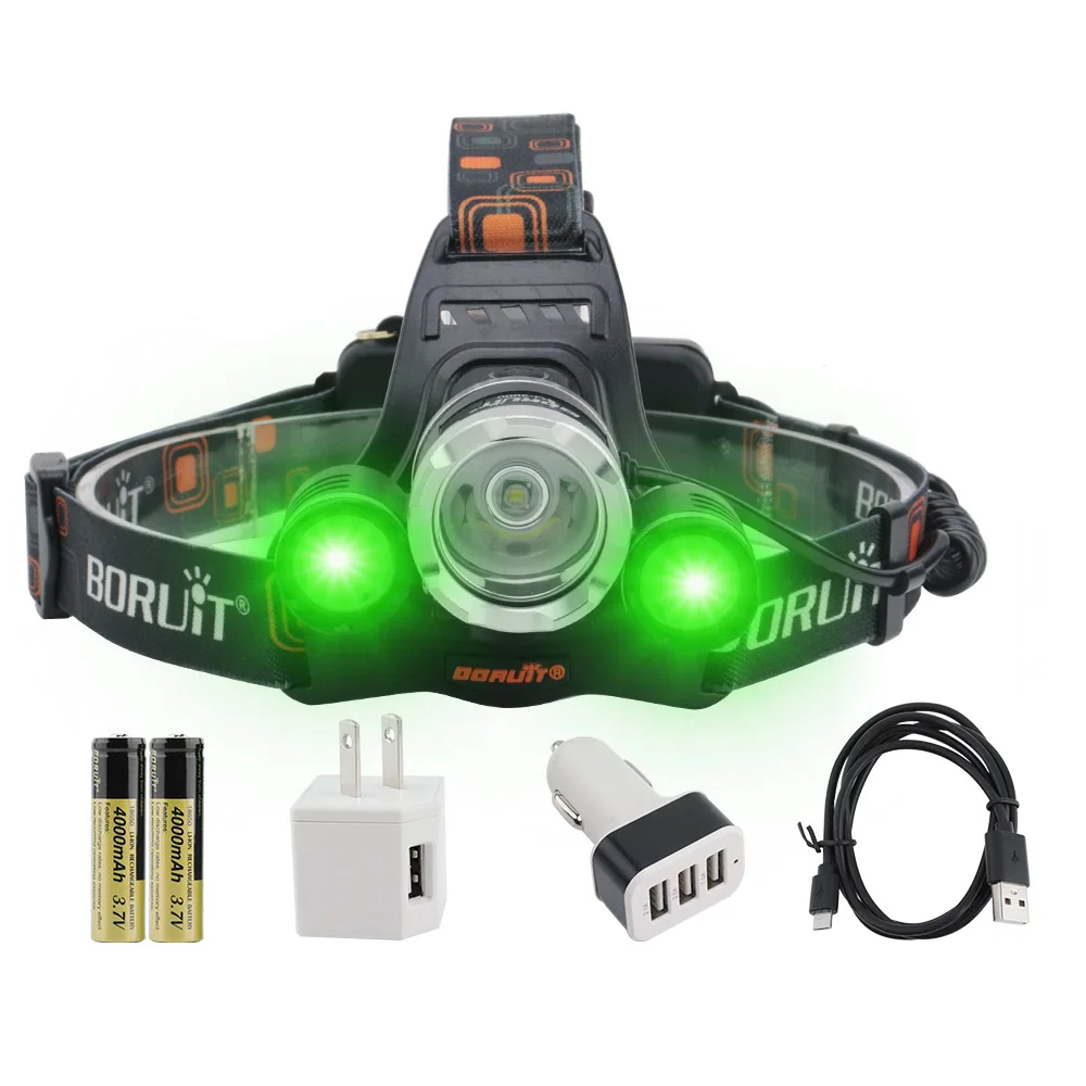 BORUiT T6 белый+ 2* XPE зеленый светодиодный налобный фонарь 3-Mode Rehargeable Фара Водонепроницаемый Головной фонарь для кемпинга фонарик на 18650 батареи - Испускаемый цвет: C