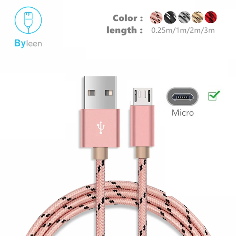 Micro USB кабель для синхронизации данных и зарядки для samsung S7 S6 huawei mate 8 mate P8 Lite P7 Honor 5C 5X 4C/G Play Mini/G8, Mediapad M3 - Цвет: Розовый