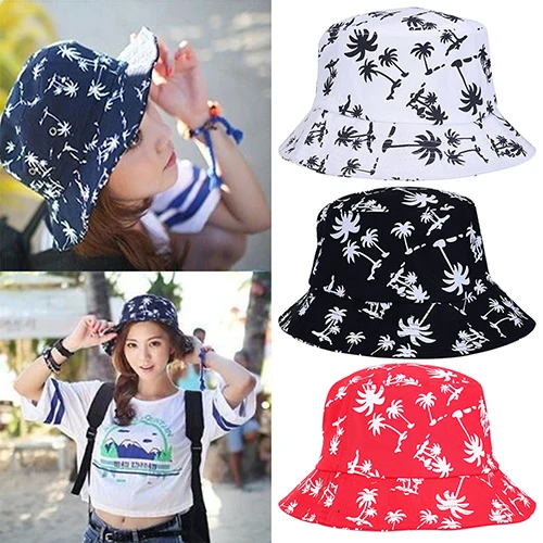 

Newest New Arrival Women's Coconut Tree Print Bucket Hat Cap Summer Travel Sun Screen Hats