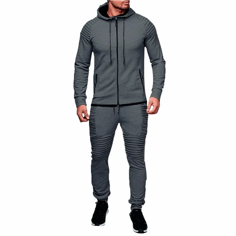 dark gray Laamei новые мужские, весенне-осенние толстовки с капюшоном спортивный костюм комплекты для мальчиков с молнией и верхом «гармошкой»; Толстовка треники Высокая уличная куртка комплекты M-3XL - Цвет: dark gray