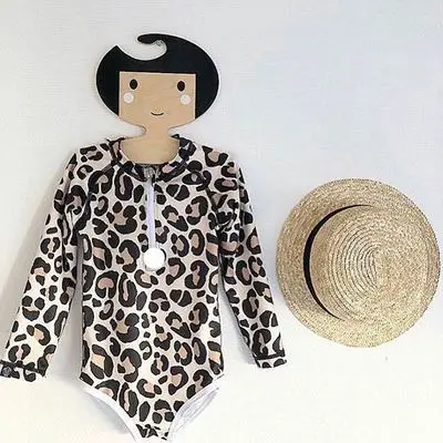 leopard UPF 50+, детский купальный костюм, Летний Бикини для маленьких девочек купальный костюм с длинными рукавами и рисунком глаза панды, купальный костюм для мальчиков, цельная одежда для плавания, Новинка - Цвет: leopard