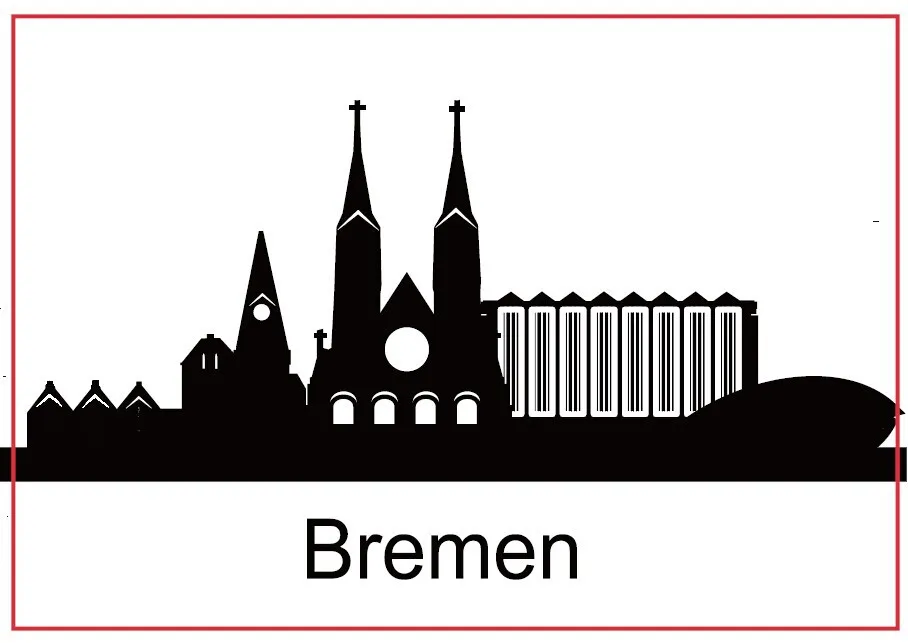 Металлические завернутые магниты SOUVEMAG 78*54*3 мм Bremen Skyline сувенирные на холодильник