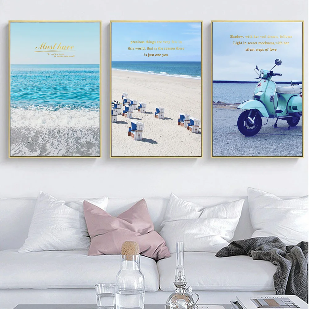 Nordic Decoration Landscape Sea Beach Motorcycle Wall Art Canvas Painting Posters and Prints Pictures for Living Room Decor | Дом и сад
