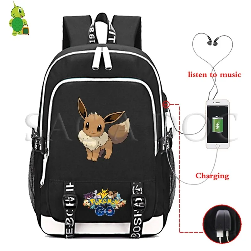 13 Рюкзак для ноутбука Pokemon Pikachu с usb-зарядкой для подростков, девочек, мальчиков, Gengar Eevee, школьные сумки, многофункциональные повседневные дорожные сумки - Цвет: 13