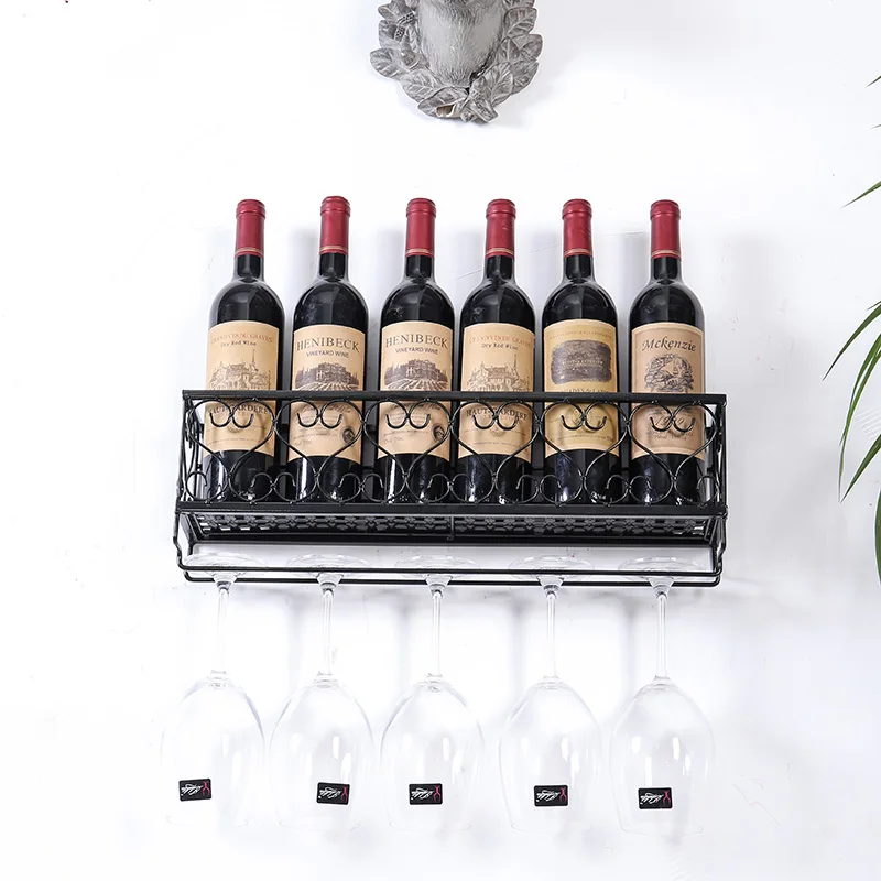 Настенный металлический держатель для вина Вмещает 6 бутылок со стеклянным