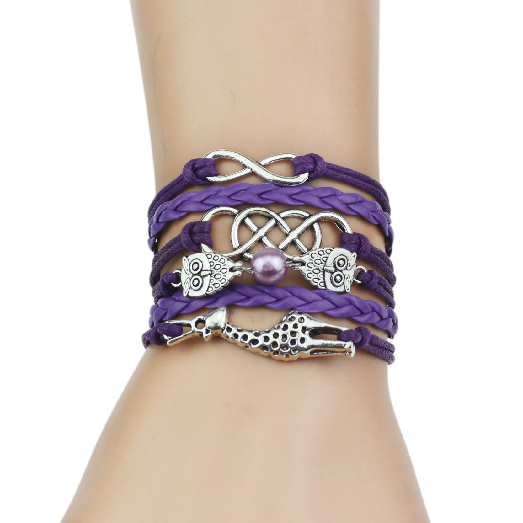 Многожильный Бесконечность Серебристая Сова и Жираф очарование кожаный