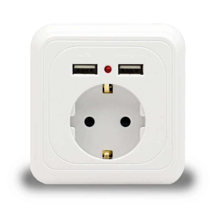 Minitiger 2018 Новое поступление настенная розетка 16A стандарт ЕС с 2400mA двойной usb-порт