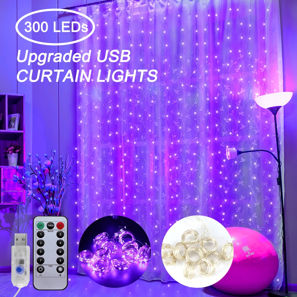 

Led String Lights 300 LED Window Curtain Fairy Lights Copper Wire Twinkle Star Christmas Wedding Garden Party Led Curtain Decor