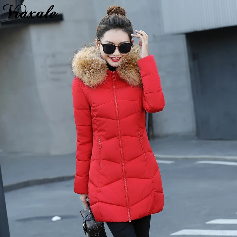 Vraxale 2017 Winter New Cotton-padded Jacket Medium-long Wadded Female Thickening Slim Large Fur Collar Parkas | Женская одежда