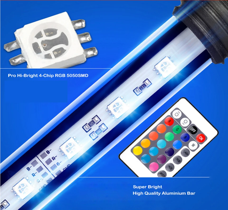 48 см RGB дистанционный светильник для аквариума, водонепроницаемый 5050 SMD светодиодный светильник для аквариума, погружной светильник для аквариума, EU, US, SAA, UK plug