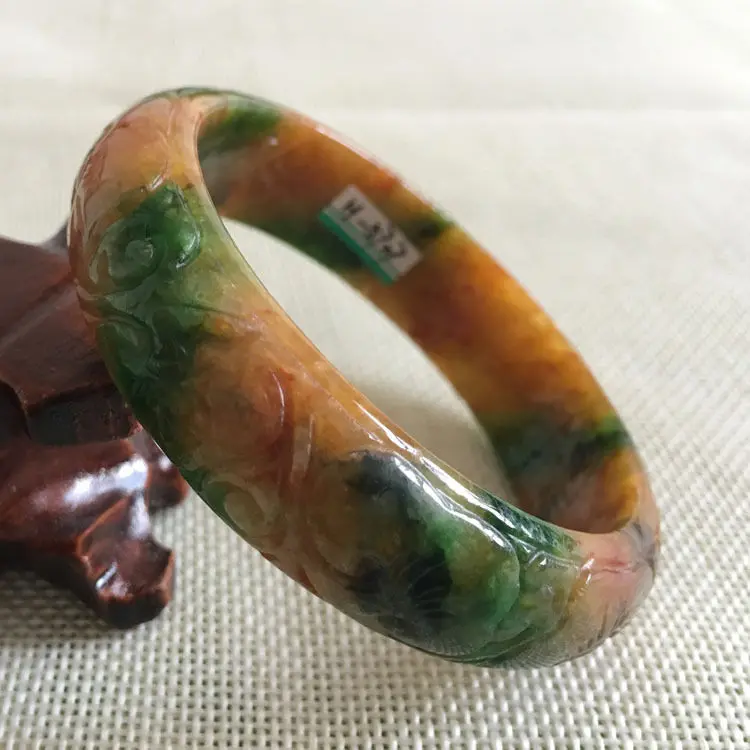 wyan A-5727 Vintage China Hand-carved Brown Green k Bracelet Bangle 57mm | Украшения и аксессуары