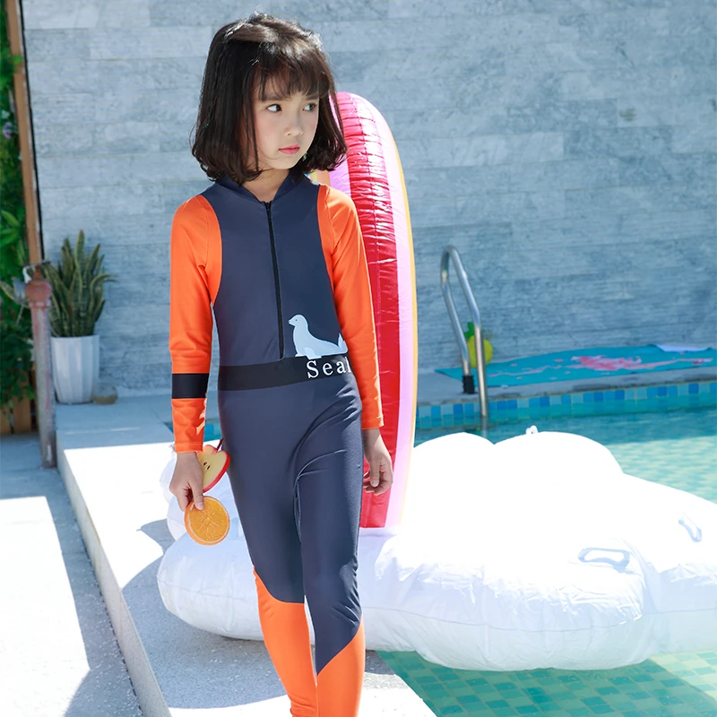 2018 New Children's Swimsuit Girls Boy Surfing clothes One Piece Cartoon Long Sleeve Swimwear Anti-UV surf diving suit | Спорт и