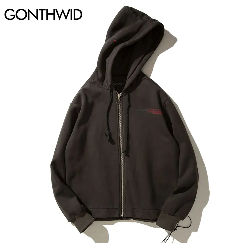 Gonthwid смешно печатных флис Full Zip Up Hoodie Куртки мужские 2017 Зима хип-хоп Повседневное