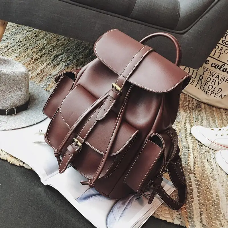 Женский рюкзак женские кожаные сумки-рюкзаки для девочек-подростков sac a dos femme mochilas mujer рюкзак женский школьный - Цвет: Brown