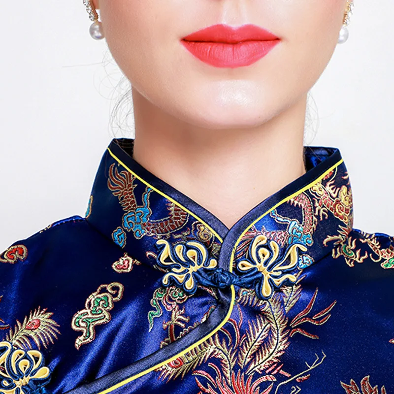 Модное китайское женское атласное мини платье Cheongsam Qipao с цветочным принтом