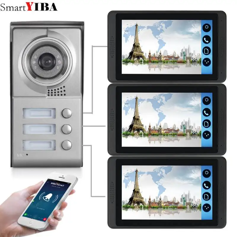 Видеодомофон SmartYIBA 7 дюймов ЖК дисплей 3 квартиры Wi Fi IP 720P|Видеодомофон| |