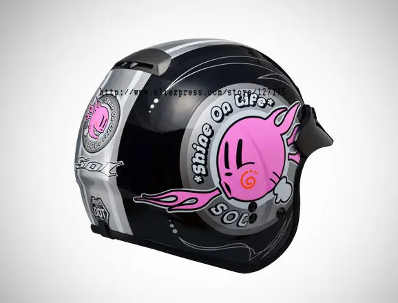 SOL-SO3-0167 3/4 Helmet Retro Black Fire Ball Series 4 Colors Anti-UV 400 Lens Wind&ampSand Proof COOLMAX Lining Meet DOT Test | Автомобили