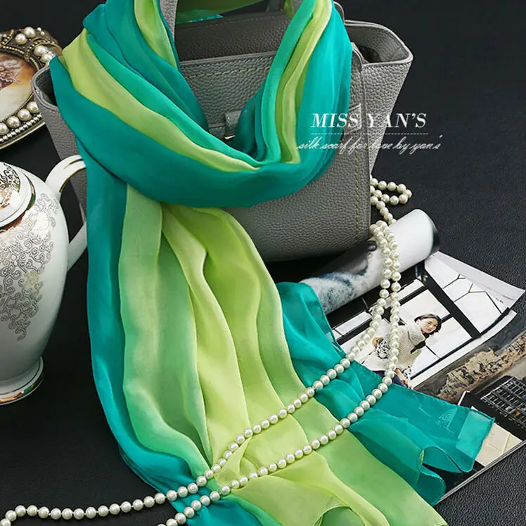Женский шарф из натурального шелка Модные Зеленые Шарфы с градиентом фруктов 2017