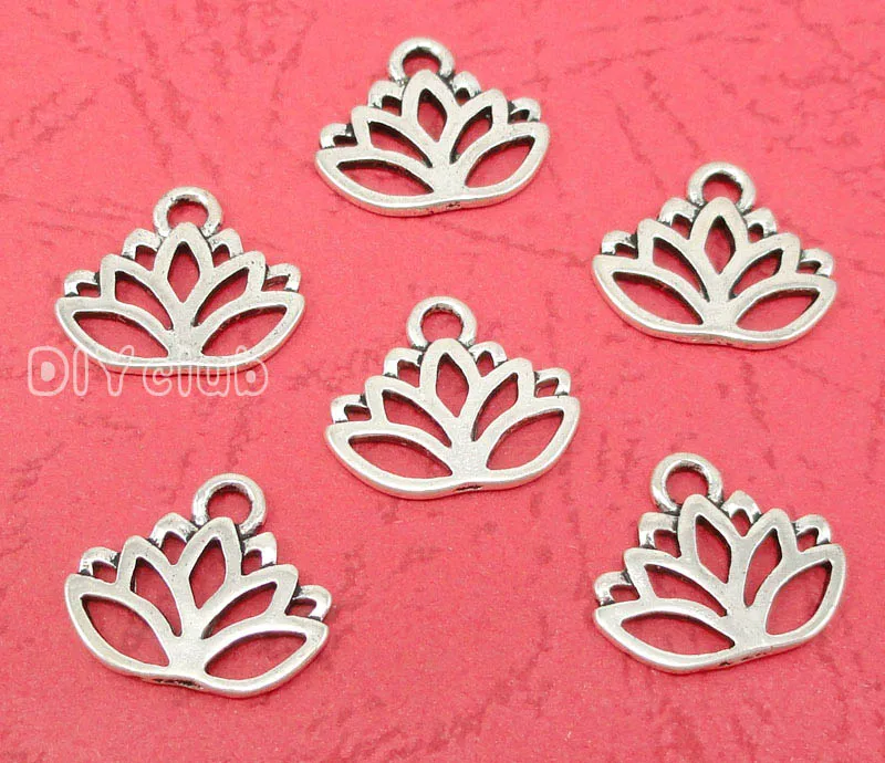 

120pcs-Antique серебряные украшения с лотосом кулон 17x15 мм