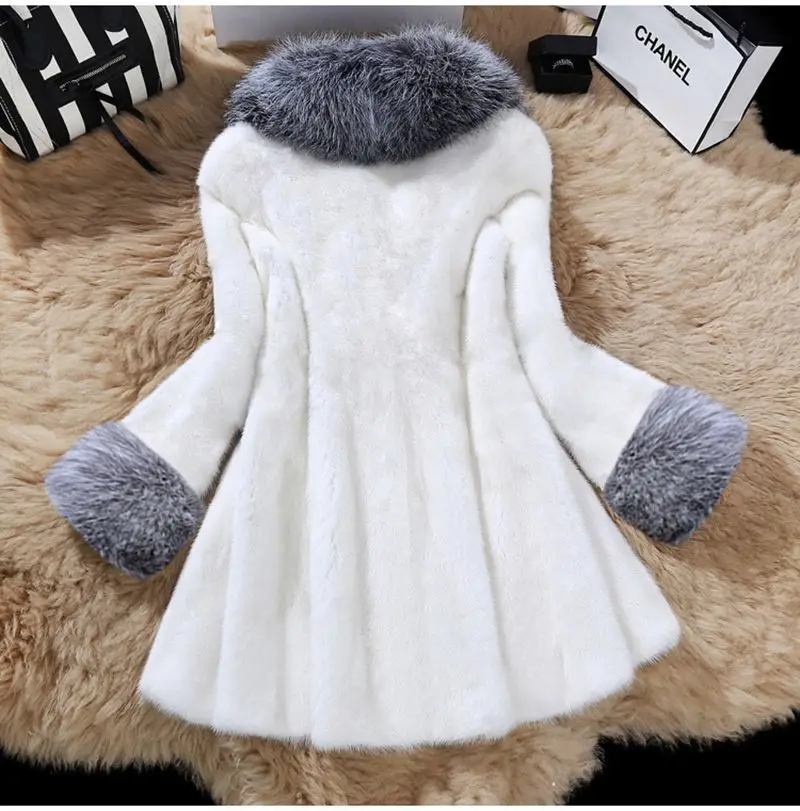 Misshow элегантный Искусственный мех Куртки искусственный Silver Fox меховой воротник