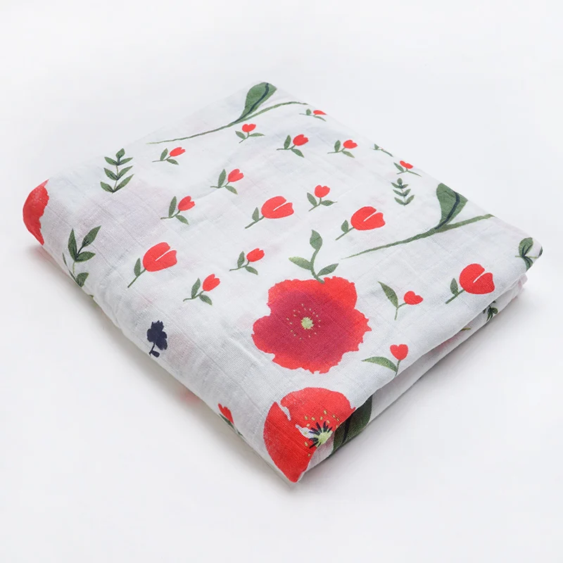 Big red flowers Бамбуковое детское одеяло хлопок Мягкий новорожденных мультфильм животных пеленка с принтом Обёрточная бумага Bebe Multiuse детская ванночка Полотенца марлевый подгузник детская кровать - Цвет: Big red flowers