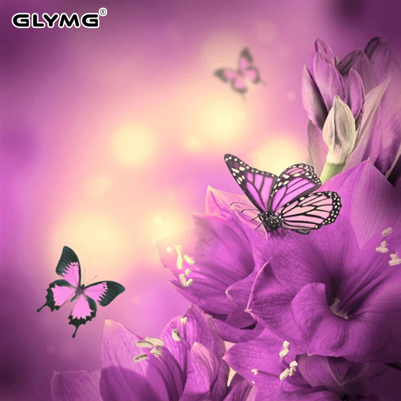

GLymg рукоделие Стразы Вышивка фиолетовая бабочка Лилия Алмазная картина крестиком настенные наклейки европейский домашний декор