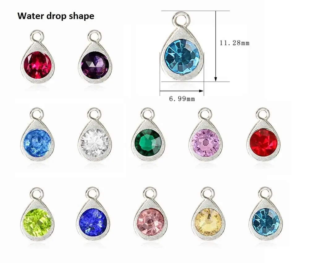 water drop no ring 12 шт. красочные камень по месяцу рождения хрусталь камень Амулеты с открытым кольцом самодельные Украшения, Аксессуары HC461 - Окраска металла: water drop no ring