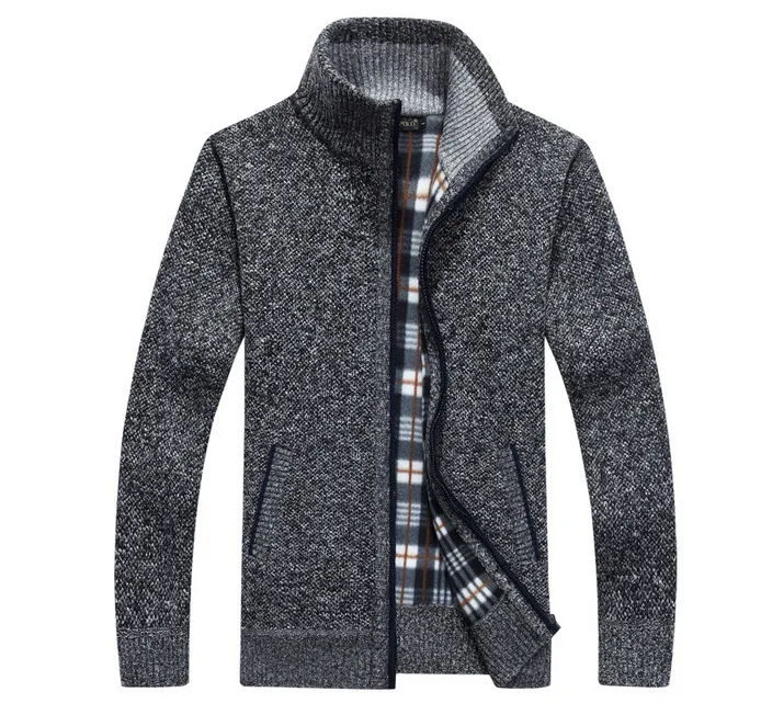 Темно-серый Новинка, 4XL 5XL, мужской свитер из флиса, Осень-зима, теплое кашемировое платье, тонкий толстый шерстяной свитер на молнии, Повседневный свитер, мужское вязаное пальто - Цвет: Темно-серый