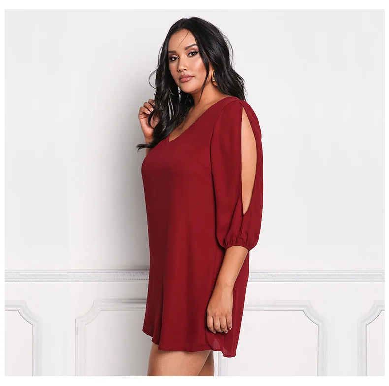 MISS Behave Chiffon Dress Women Plus Size Hollow Out Wrist Solid Winter Autumn Casual Dresses Fall Knee-Length | Женская одежда