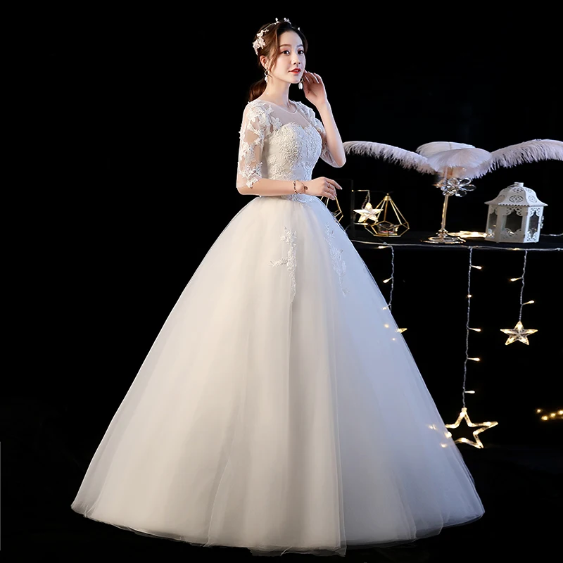 Роскошное кружевное свадебное платье 2018 Vestidos de novia милое с вышивкой и рукавом до