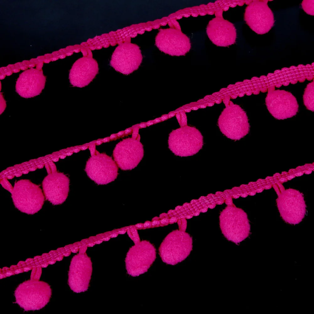 Горячая продажа фуксия 20 мм Ширина помпон отделка мяч лента с бахромой DIY Швейные