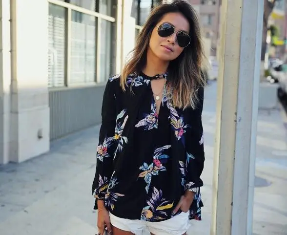 2017 новые летние повседневные Шифоновые Топы с длинным рукавом Модные Черные