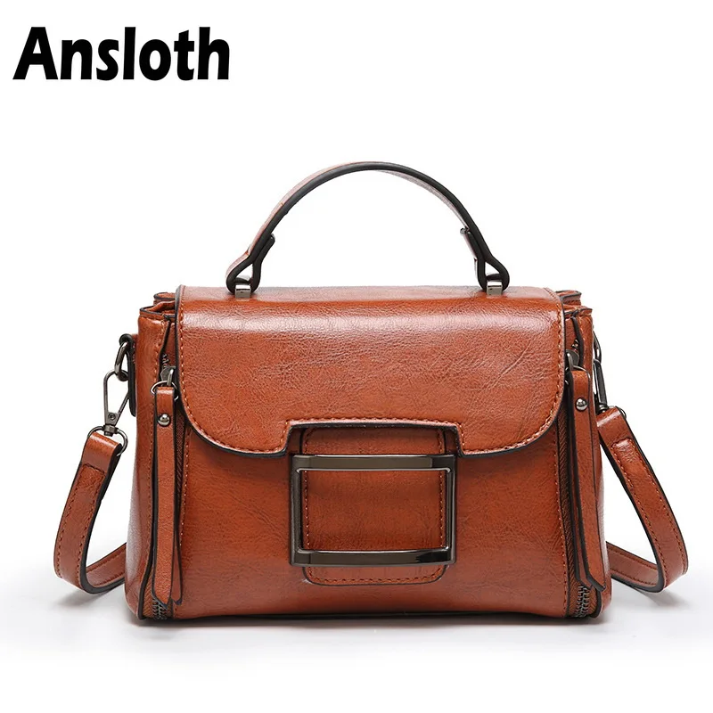 

Модная женская сумка через плечо Ansloth, винтажные сумочки из вощеной масляной кожи, маленькая сумка на плечо с откидной крышкой для женщин, су...