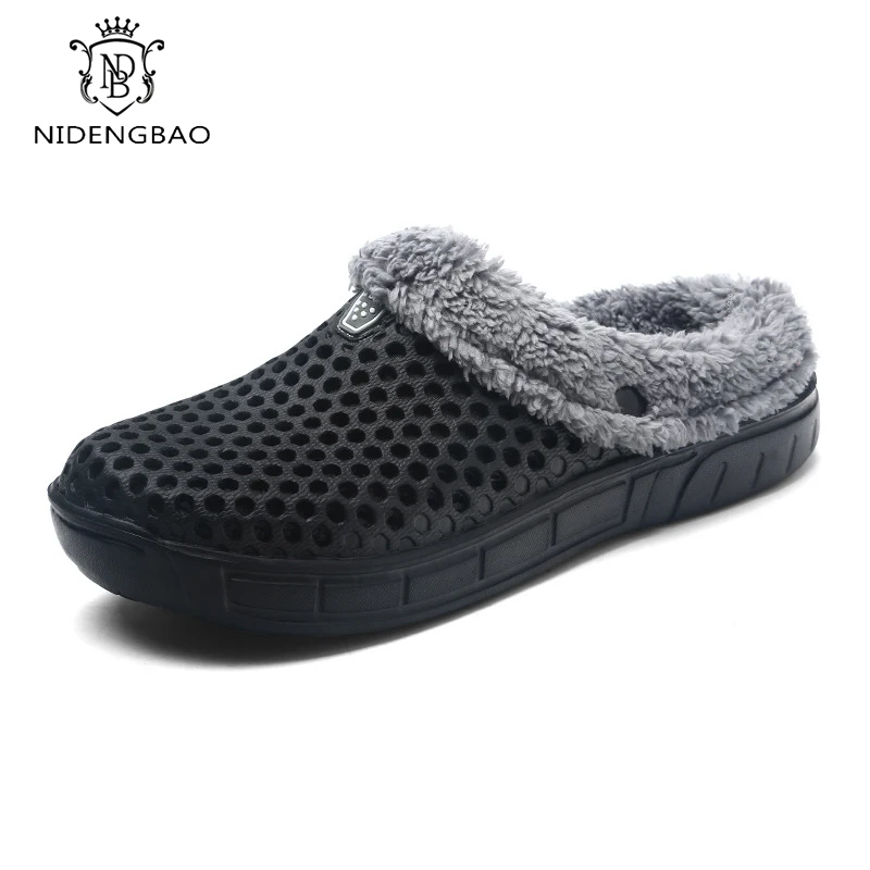 

Теплые хлопковые тапочки для мужчин на осень и зиму, Пара моделей, мужская обувь с отверстиями, мужская домашняя мягкая бархатная обувь на п...