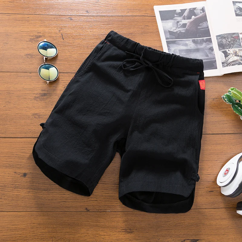 Винтажные мужские льняные шорты из дышащей ткани в китайском стиле повседневные