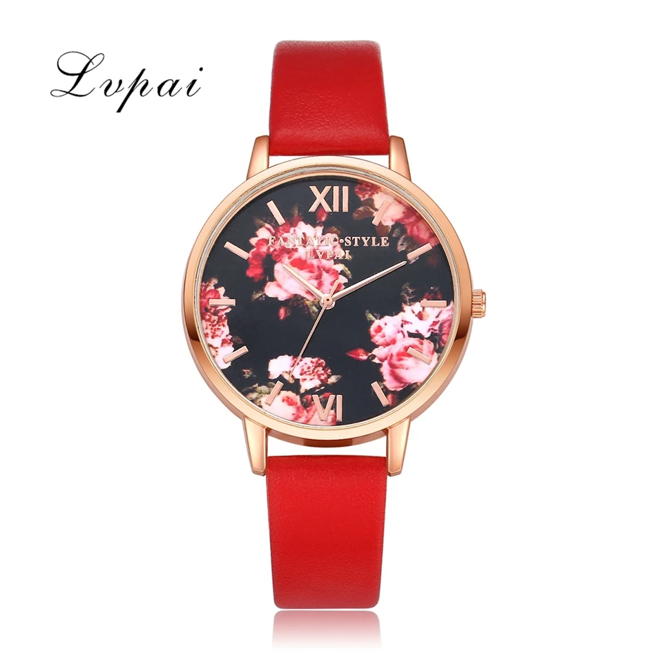 Горячие Продажи Lvpai Известный Бренд Розовое Золото Часы Цветы Кожа Модные