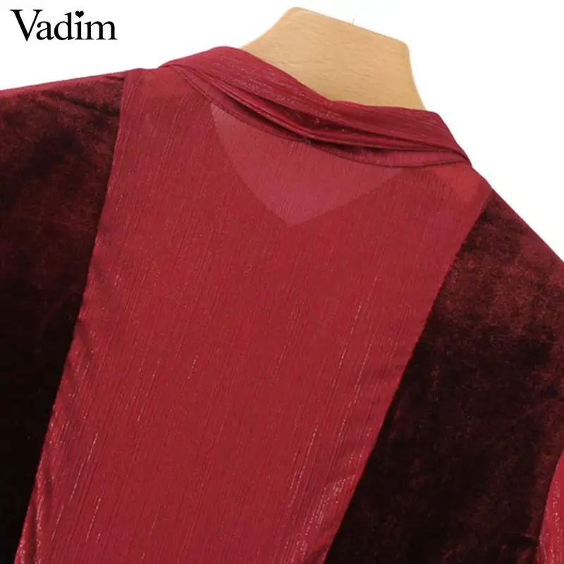 CUERLY women red velvet midi dress bow tie collar long sleeve pleated female casual chic mid calf dresses vestidos | Женская одежда