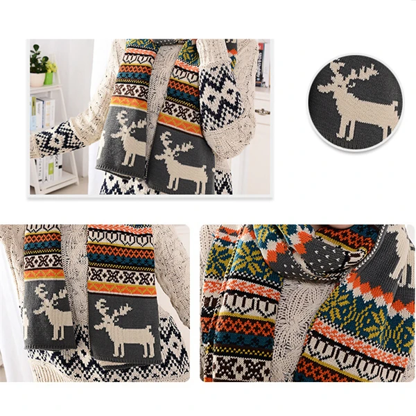 2017 зимняя новинка Женская рождественская Печать оленей узор вязаный шарф