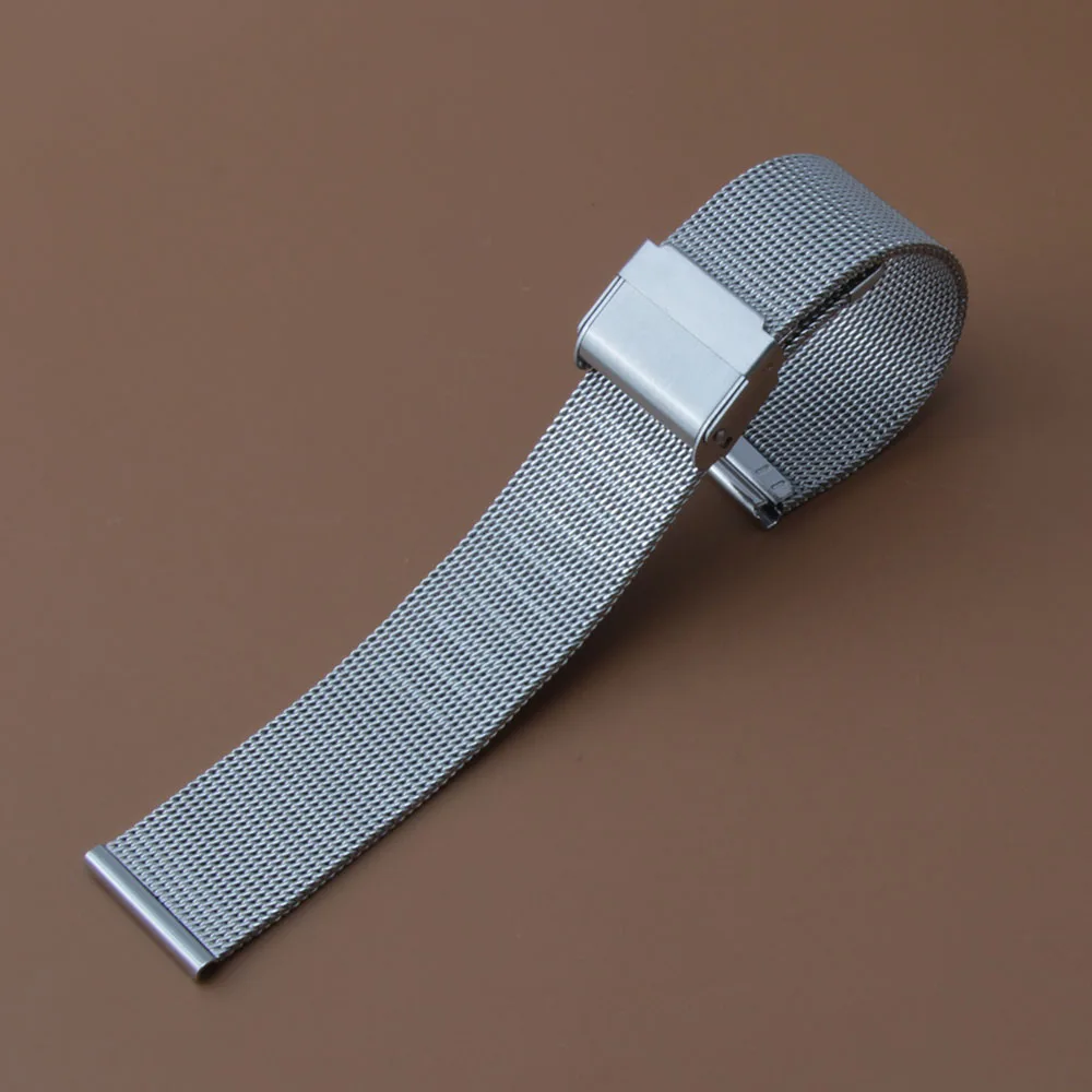 

High Quality Stainless Steel watchband Thin mesh Watch accessories Folding Safety Buckle silver bracelet 14mm 16mm 18mm 20 22mm