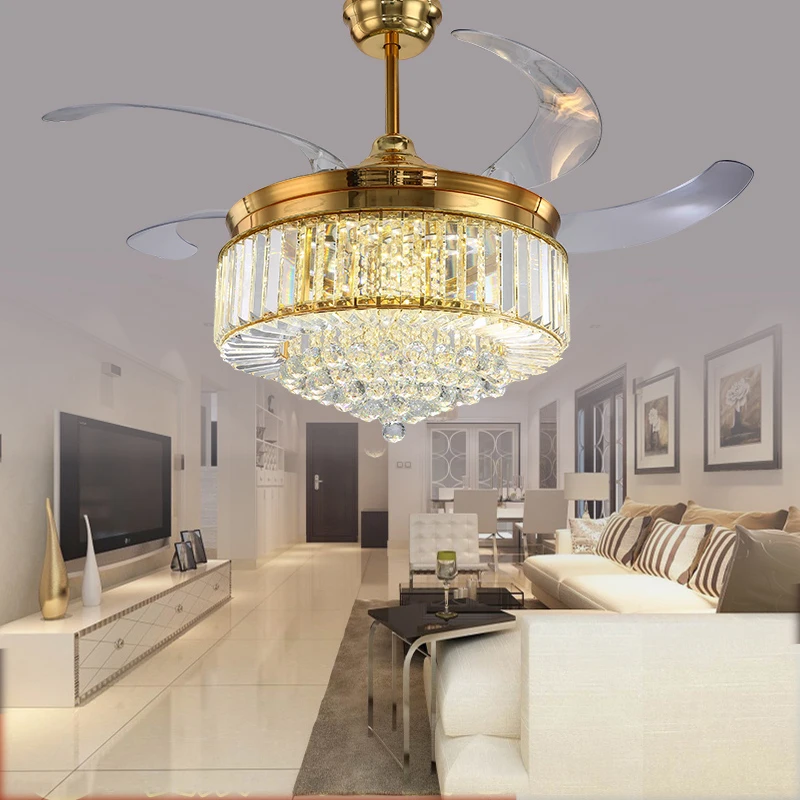 42 дюймовый Золотой светодиодный потолочный светильник с кристаллами для
