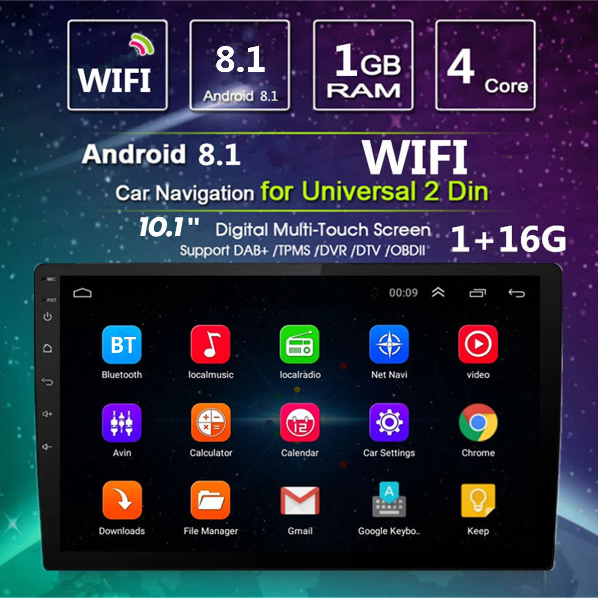 10 1 'ɺndroid 8 Автомобильный мультимедийный плеер MP5 стерео 2 DIN bluetooth WIFI GPS Nav