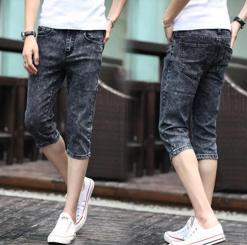 

Summer 2020 Fashion Men Jeans Grey Slim Fit Capric Calf-Length Teenagers Boys Hip Hop Jeans homme 28-34