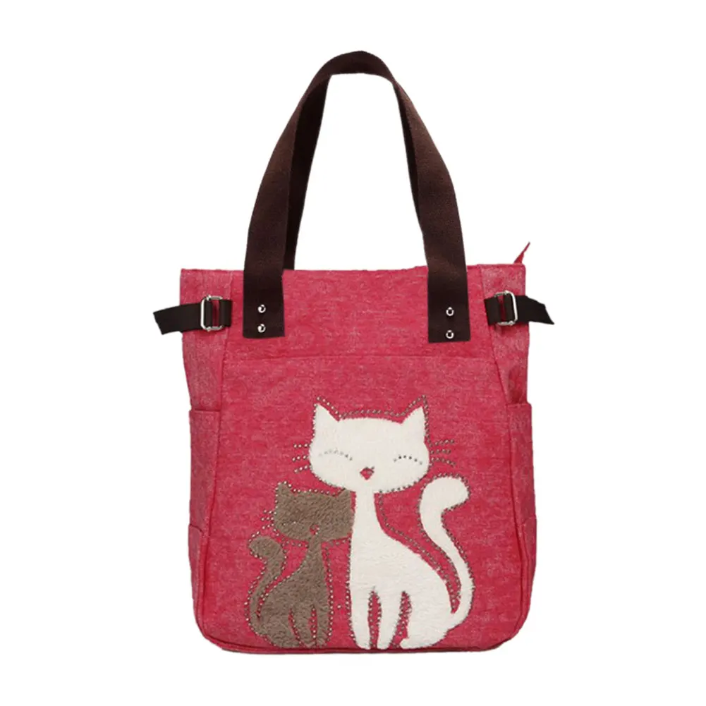 Новая модная женская сумка Холщовая Сумка с милой кошкой и аппликацией