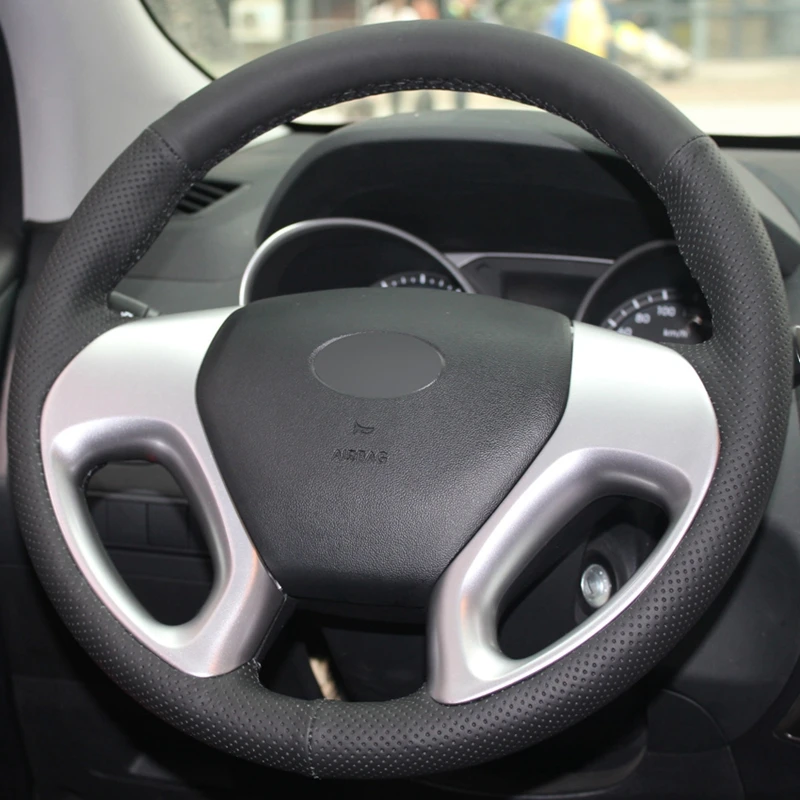Черный чехол на руль из мягкой искусственной кожи для Hyundai ix35 Tucson 2 2011-2015 |