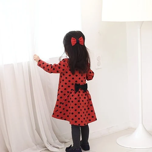100% High Elasticity cotton princess girls autumn dress baby anti-pilling bow-knot long-sleeve fashion clothing 24108-10 | Детская