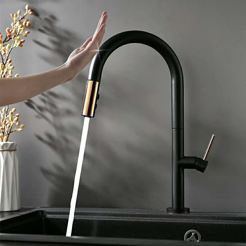 Чистый черный кухонный кран 360 ronating blackend раковина кран холодной и горячей кухни смеситель почерневший датчик кухонный смеситель