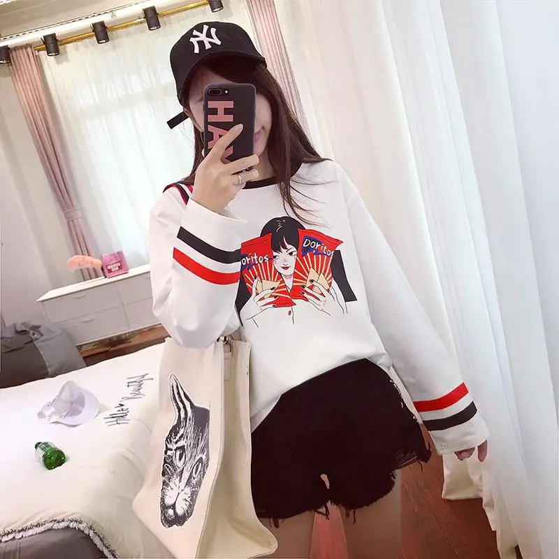 Женские футболки топы японский Kawaii Женская свободная футболка Ulzzang с мультяшным