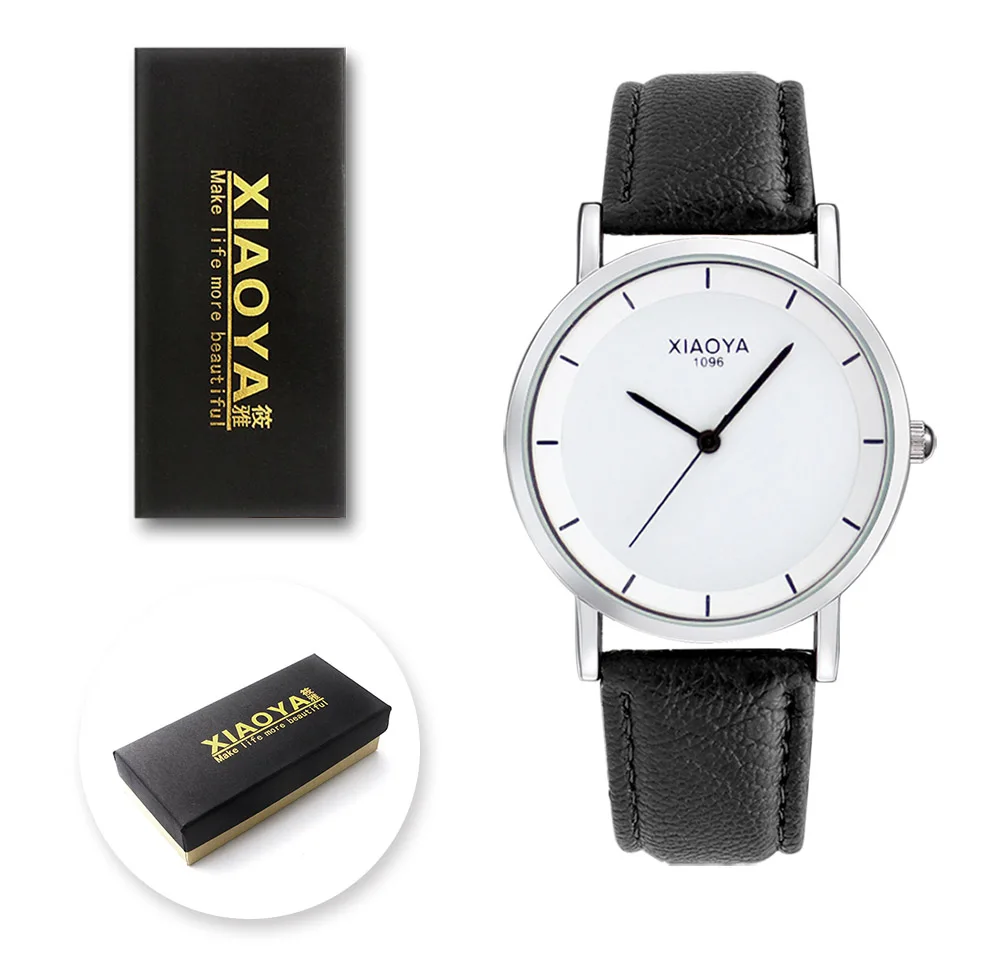 White black 1096 B XIAOYA модные Ультратонкие мужские наручные часы s кожаный ремешок простой кварцевые часы мужские Relogio Masculino мужские часы Reloj Hombre - Цвет: White black 1096 B