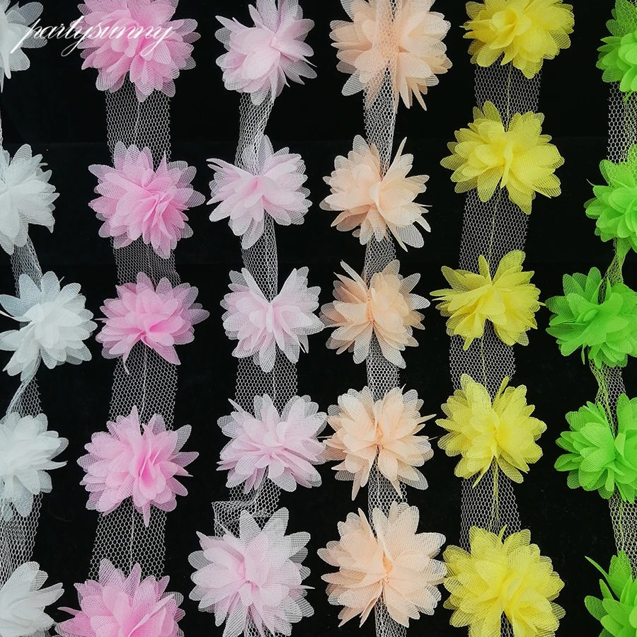 2 ярдов шифон цветы тюль кружевной ткани высокое качество кружева для рукоделия