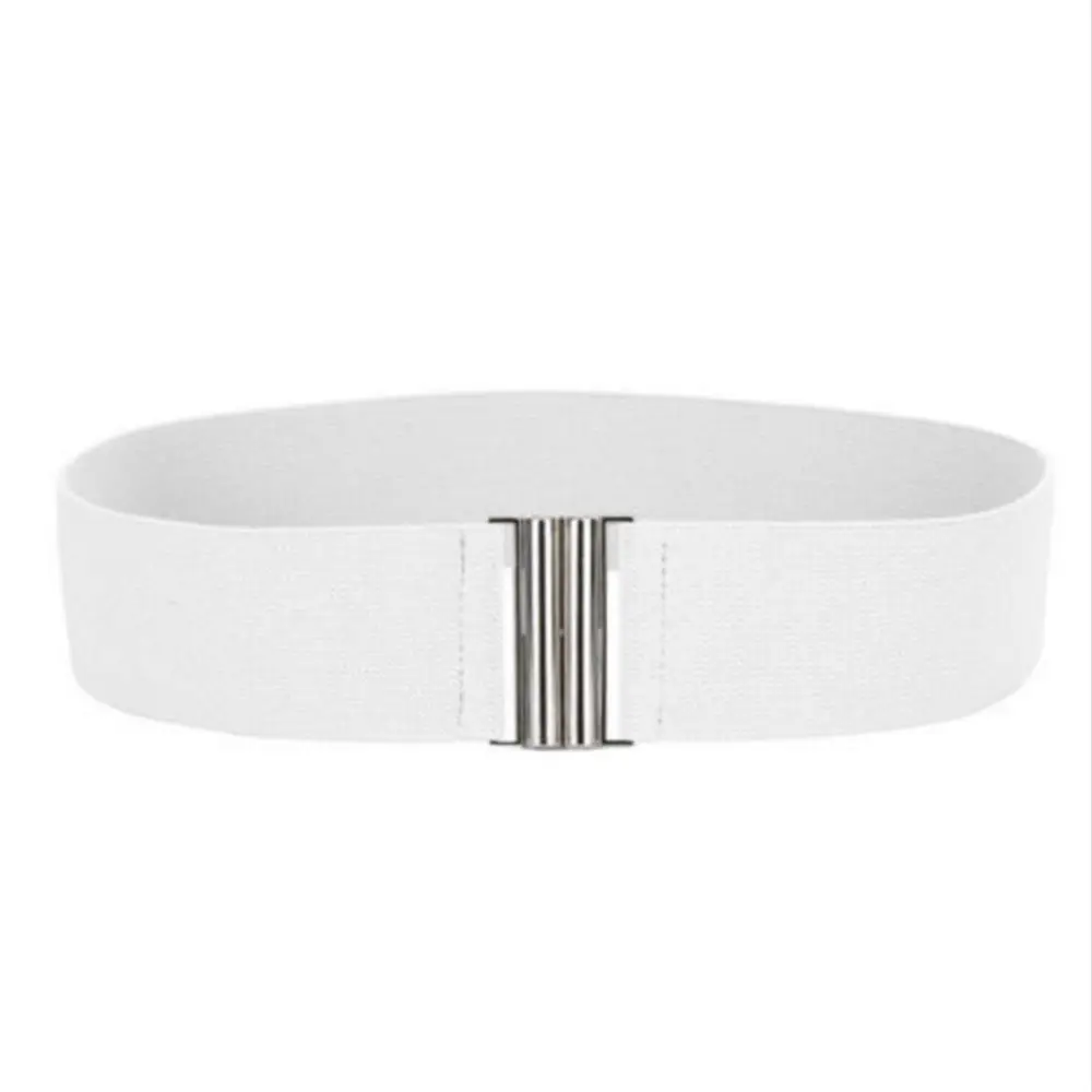 Белый Популярные женские элегантные кожаные ремни-пояса широкая пряжка Серебряная Талия корсетный пояс эластичный стрейч - Цвет: Белый